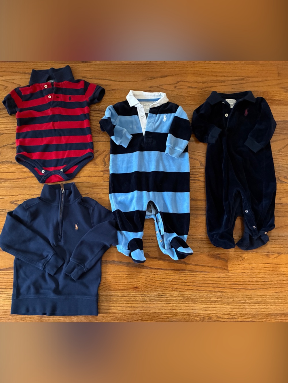 Polo by Ralph Lauren Navy, Red & Light Blue Kids 4-Piece Top and Romper Set